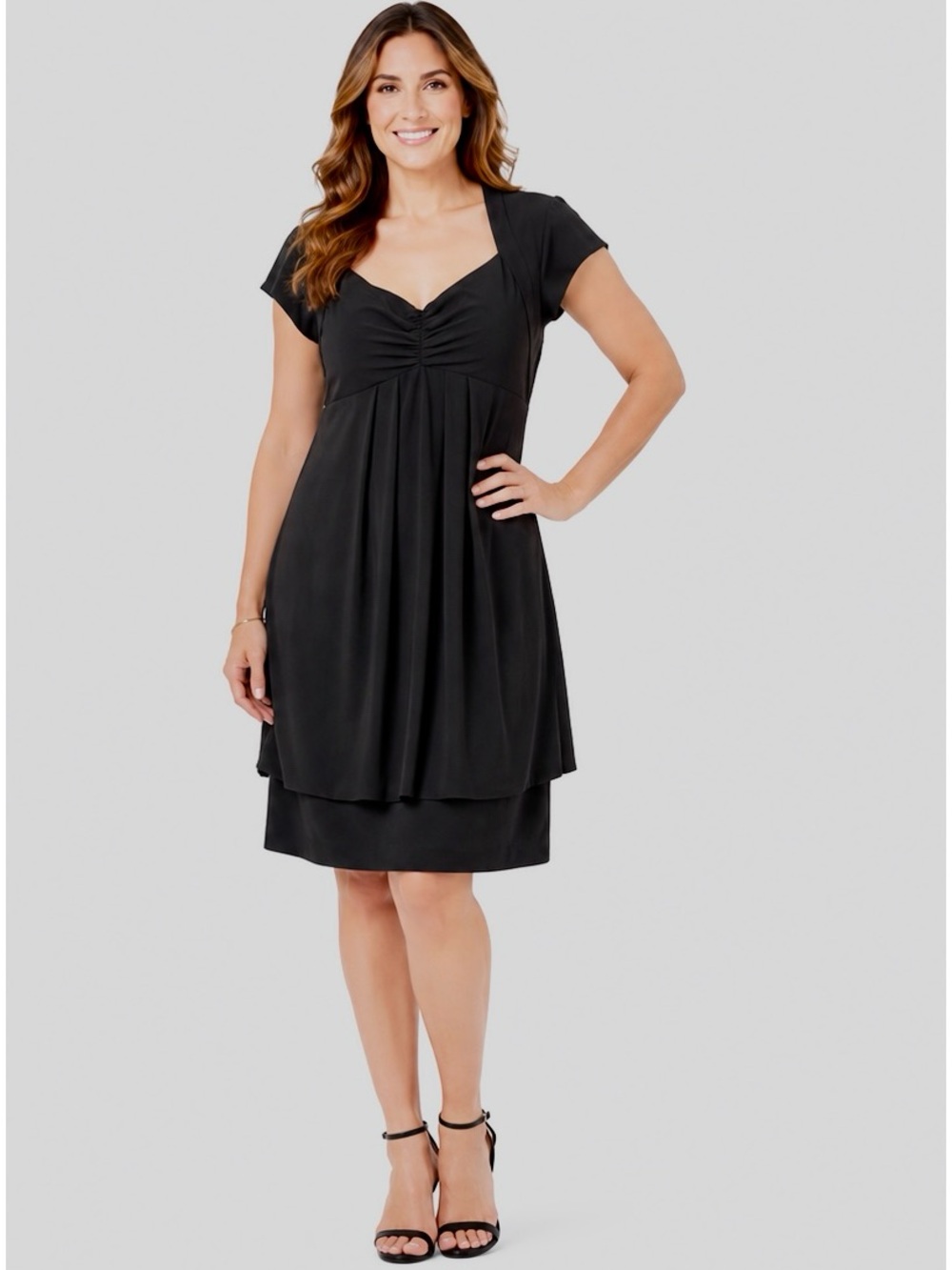 Eliza J Black Empire Waist Cocktail Dress Plus 14 Ruched babydoll LBD evening
